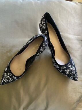 BCBGMaxAzria Black and Silver Sequin Pointed Pumps